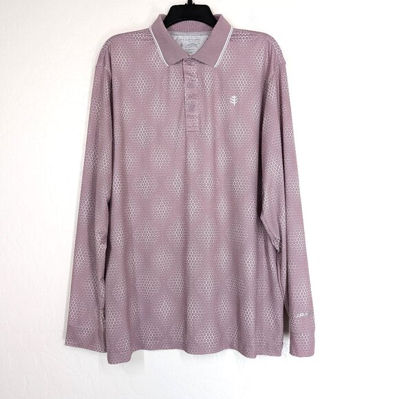 COOLIBAR Pullover Mens L Erodym Mauve Pink Print UPF 50+ Active Long Sleeve Polo - Picture 1 of 14